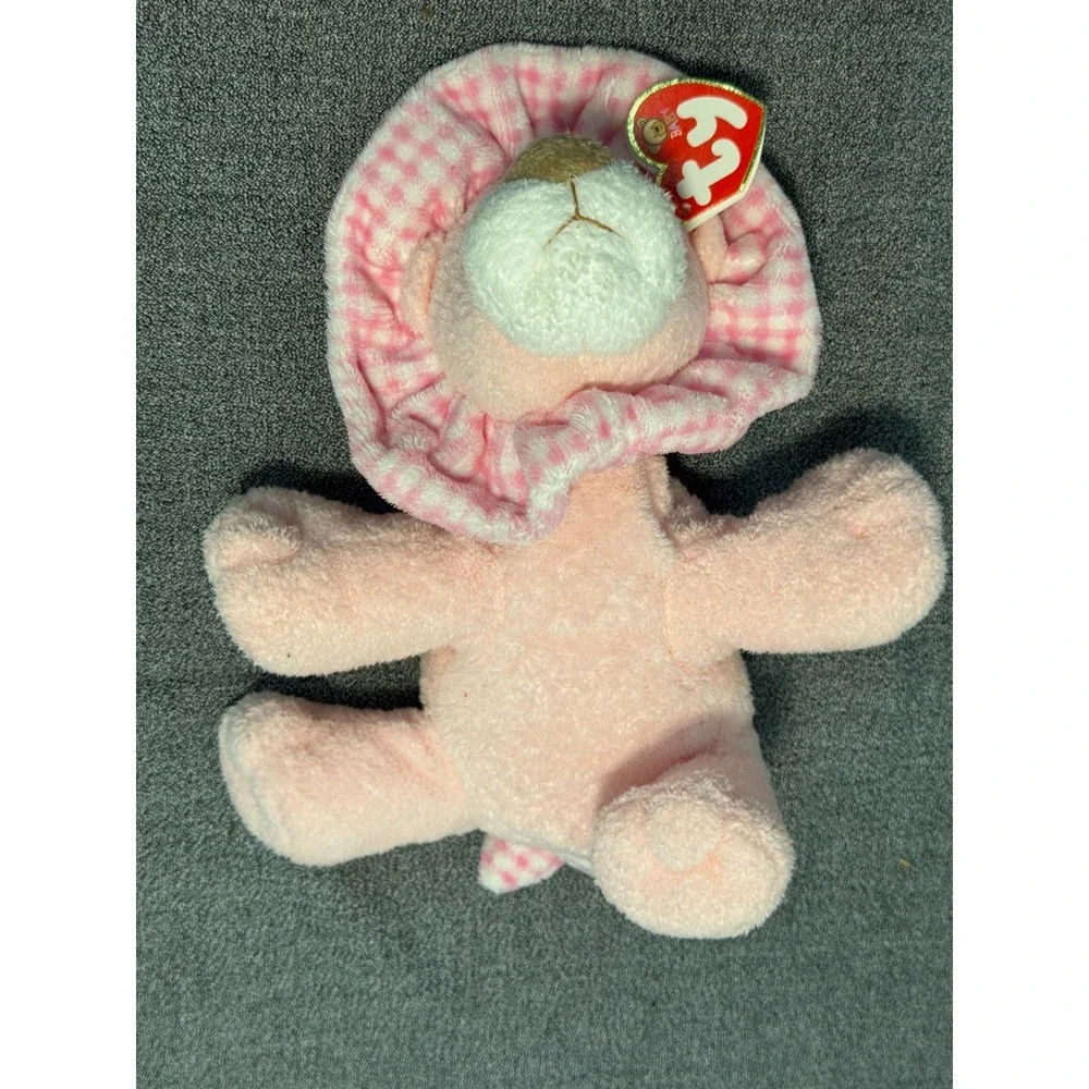 Baby Ty Gwowls the Lion Pink Bonnet Gingham Check Mane Stuffed Animal Plush Toy